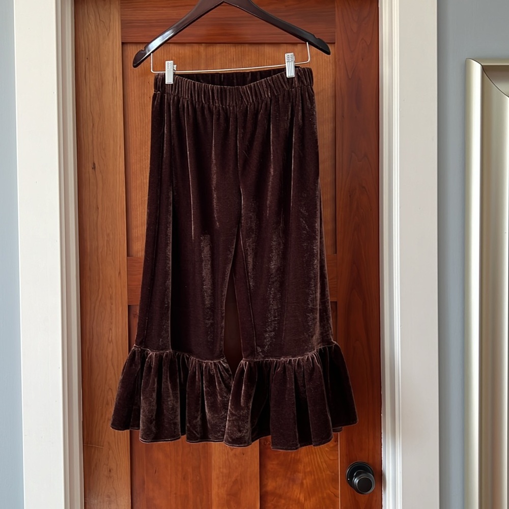 Three Little Birds Velvet Ruffle Pants, Matilda Jane Inspired, Size Small